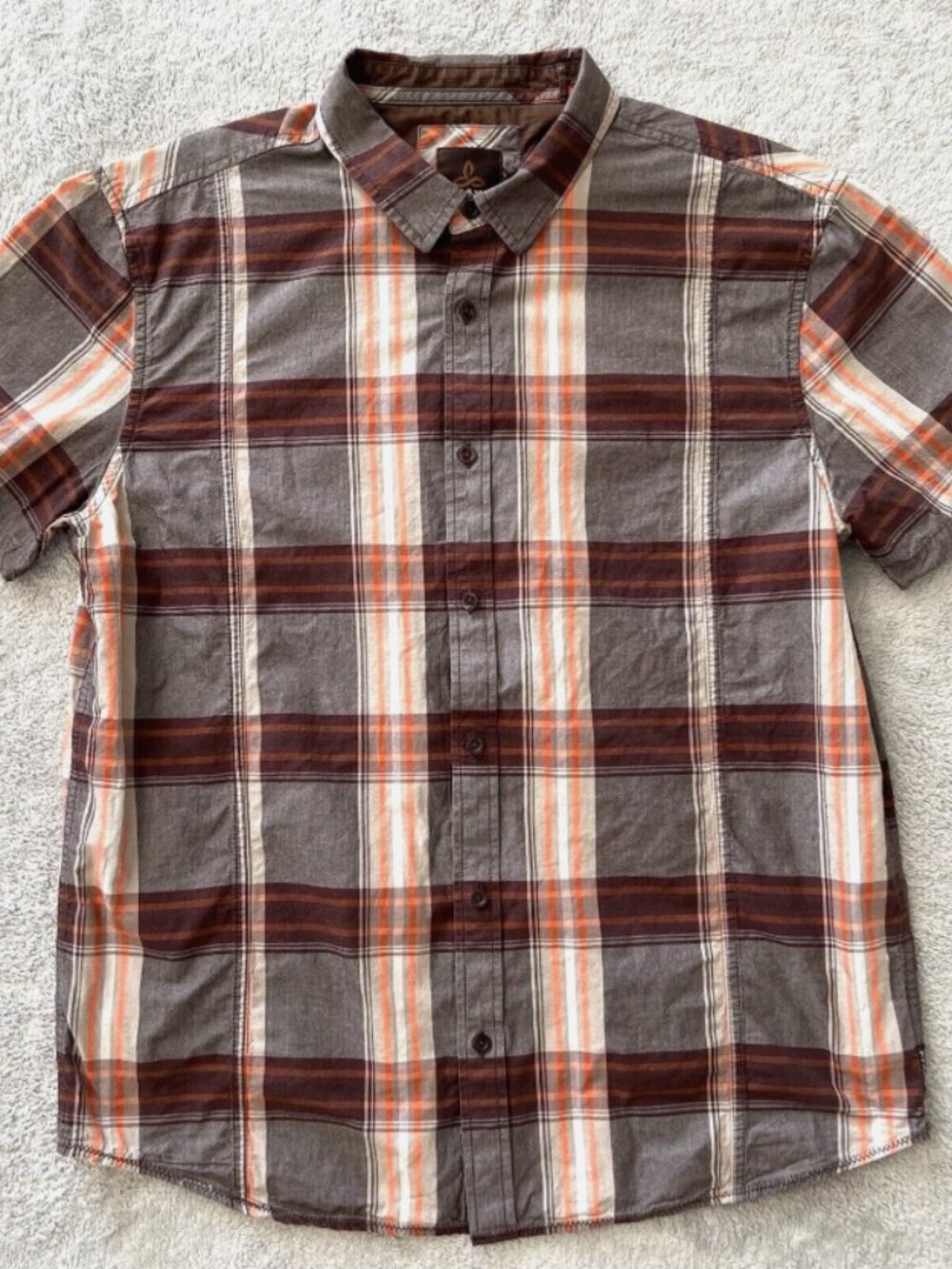 Prana Shirt Mens Large Brown Lukas Plaid Organic Cotton Casual Utility Outdoor